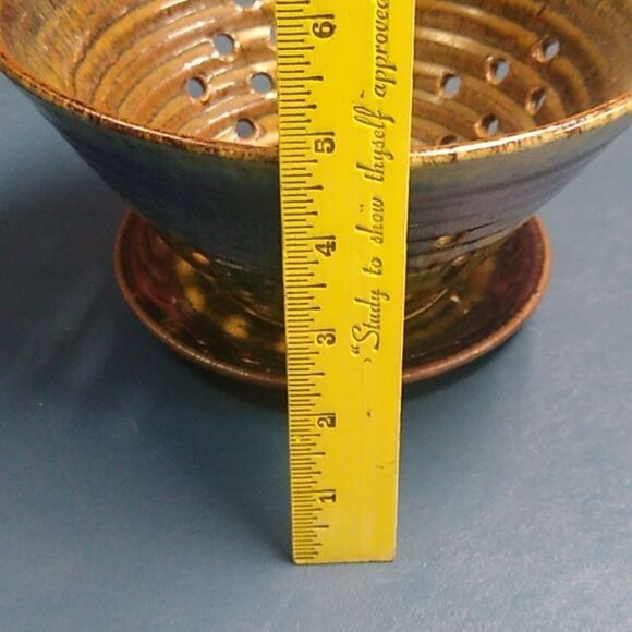 Vibrant Blue and Gold Handcrafted Stoneware Berry Bowl from Blanket Creek - Picture 8 of 8